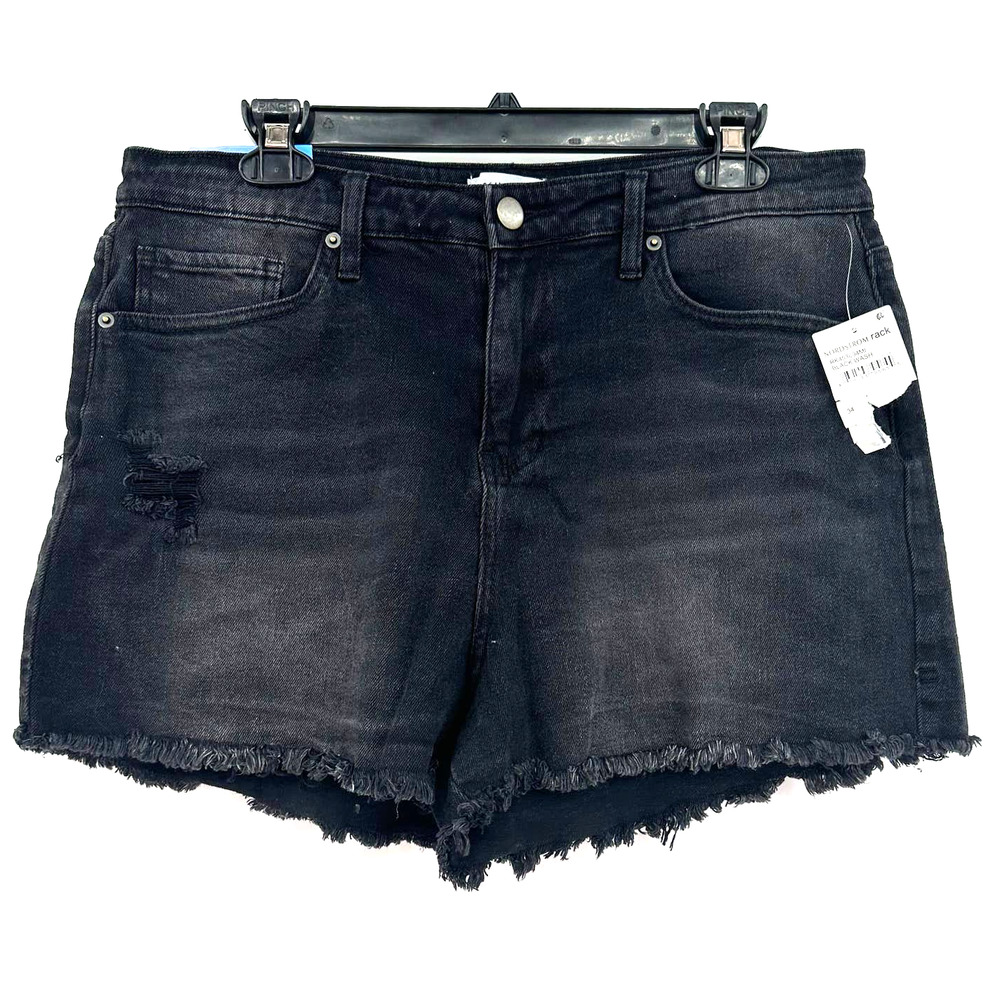 Abound size 34 black denim jean shorts raw hem high rise fit